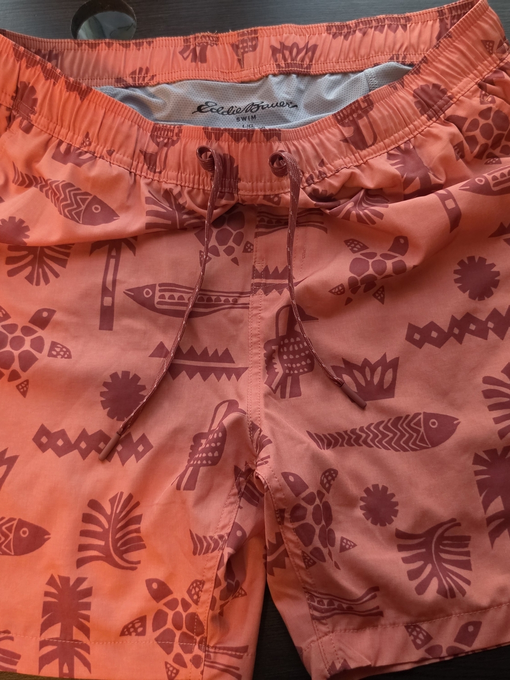 Eddie Bauer Orange Swim Shorts with Coral Fish & Turtle Print